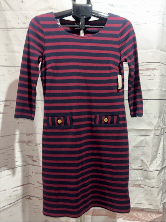 Talbots Dresses & Skirts - Talbots Navy and Wine Striped Long-Sleeve Sheath Dress Sz Small Petite NWT